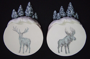 Moose and Reindeer on Winter Tree Discs